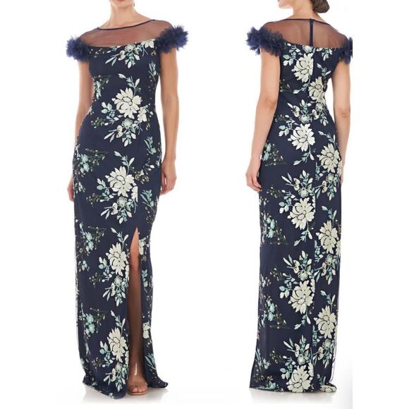 JS Collections Hally Floral Sequin Illusion Yoke Formal Gown - Picture 1 of 6